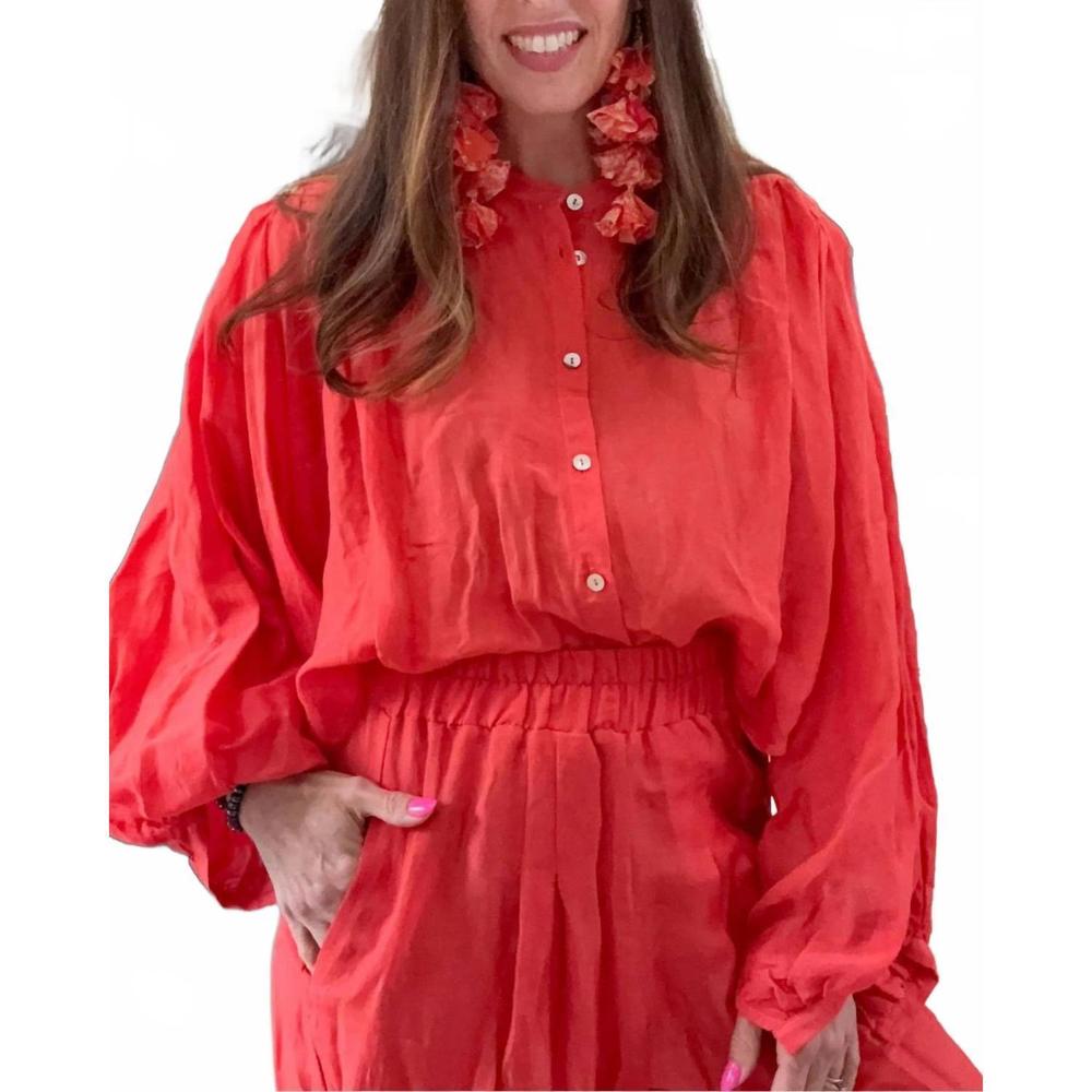 NEW PEARL AND CAVIAR callisto button down shirt in red